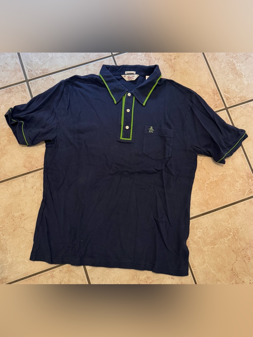 Original Penguin Polo Shirt Mens Navy Green Trim